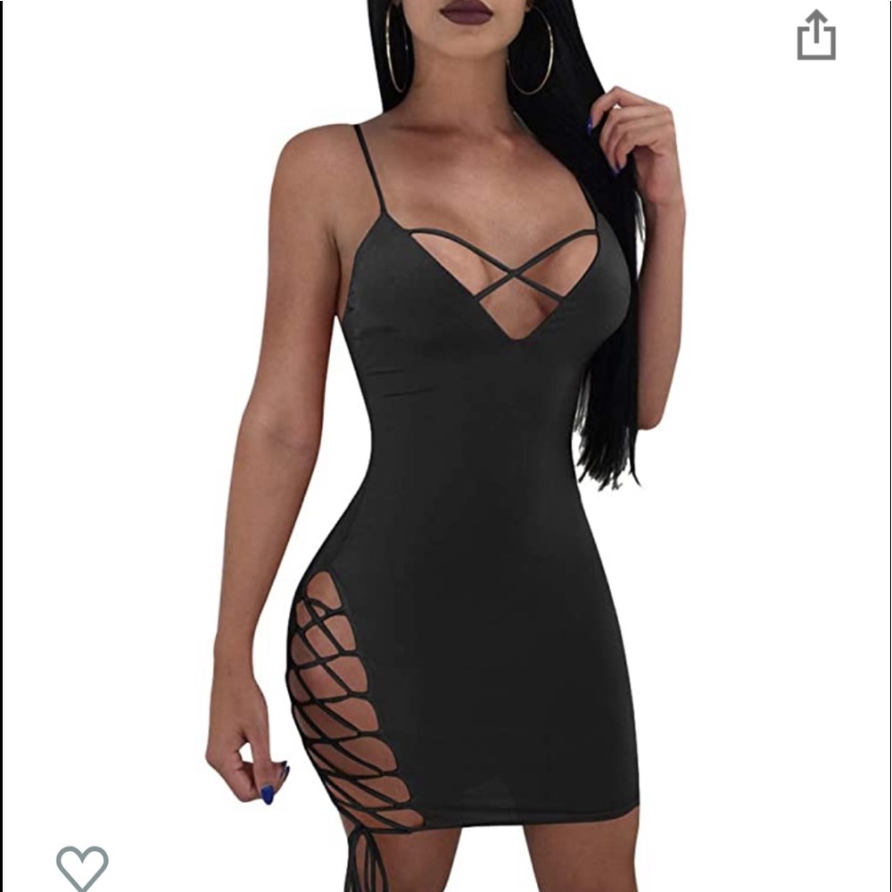 Little black dress with lace up detail